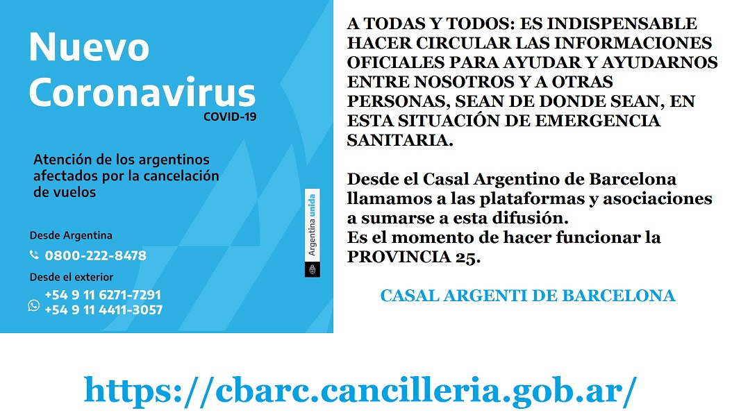 INFORMACION DE LOS CONSULADOS ARGENTINOS ANTE CRISIS SANITARIA